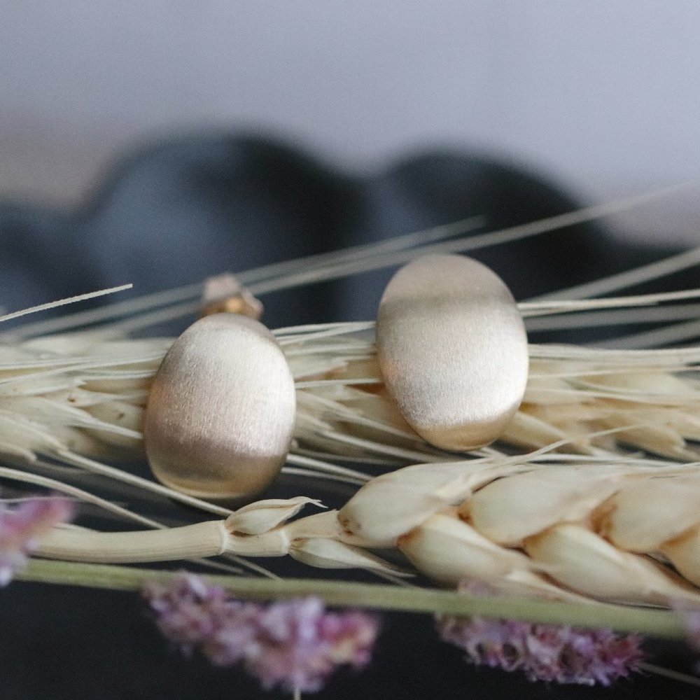 18K Solid Gold "Golden Nugget" Dome Earrings with Brushed Textured